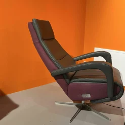 Relaxsessel Balok Innen Leder Anthrazit Außen Stoff Aubergine Violett Gestell Kreuzfuß Edelstahl Drehbar