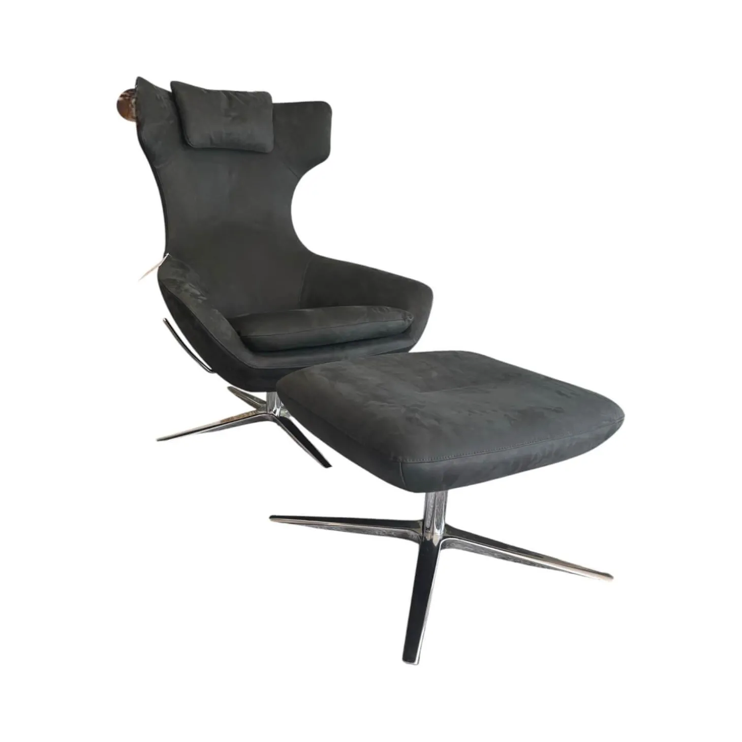 Relaxsessel Caruzzo Leder Danza 100 Phantom Anthrazit Fuß Pure 4 Strahlig Aluminium Poliert Mit Hocker