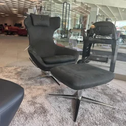 Relaxsessel Caruzzo Leder Danza 100 Phantom Anthrazit Fuß Pure 4 Strahlig Aluminium Poliert Mit Hocker