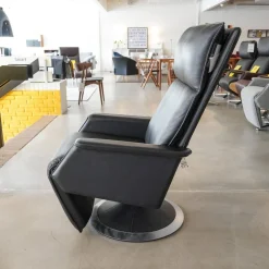 Relaxsessel Ceto Leder Schwarz Gestell Edelstahlring Und Schwarzes Leder Manuell Verstellbar