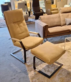 Relaxsessel Classics 263 Leder M Lavagrau Gestell Schwarz mit Hocker