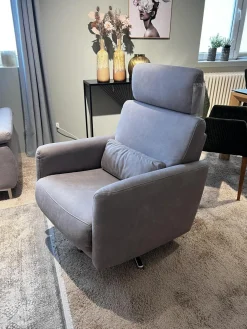 Relaxsessel Cornella Style Stoff Bulus FB32 Silber Grau Sternfuß Metall Chrom Glänzend Inklusive Kopfstütze