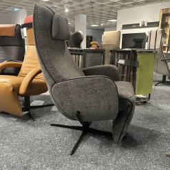 Relaxsessel Cosy Ghost JR 7790 Stoff Giada C096 3 Blau Grau Meliert 4 Sternfuß Gewellt Matt Schwarz Lackiert