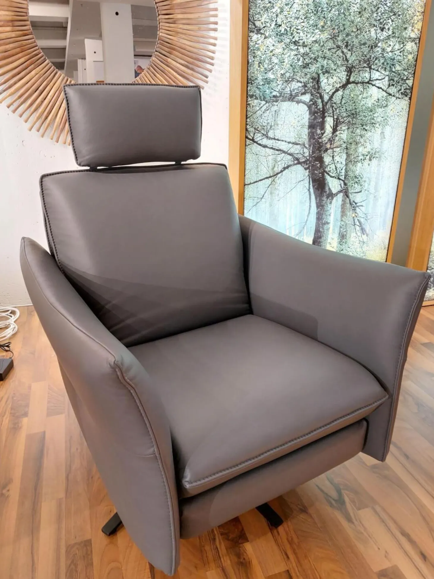 Relaxsessel Cumurex 7916 Leder Longlife Aqua Grau Blau Sternfuß Stahl Anthrazit Mit Manuellen Verstellungen