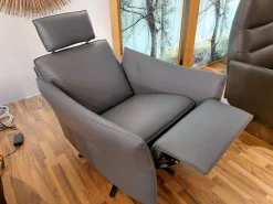 Relaxsessel Cumurex 7916 Leder Longlife Aqua Grau Blau Sternfuß Stahl Anthrazit Mit Manuellen Verstellungen