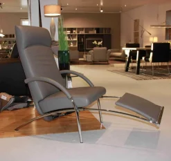 Relaxsessel Curve Leder Elefante Grau Gestell Stahlrundrohr Glänzend Verchromt