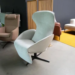 Relaxsessel Daydreamer Innen Stoff Galetti 003 Beige Sand Außen Leder Lipano Ovo Grau 4 Sternfuß Schwarz