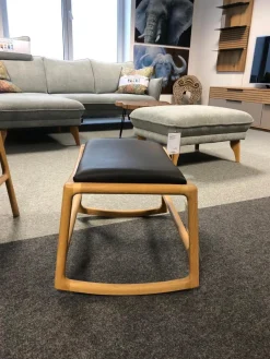 Relaxsessel Dedo Eiche Massiv Weiß Geölt Leder Dakar Schwarz mit Fußbank