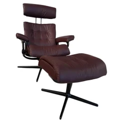 Relaxsessel Erik M Leder Paloma Bordeaux Rot Base Cross Aluminium Schwarz