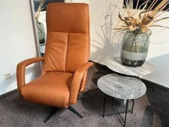 Relaxsessel Girona M Leder Rancho Cognac Braun Sternfuß Edelstahl Schwarz Mit Herz Waage Funktion