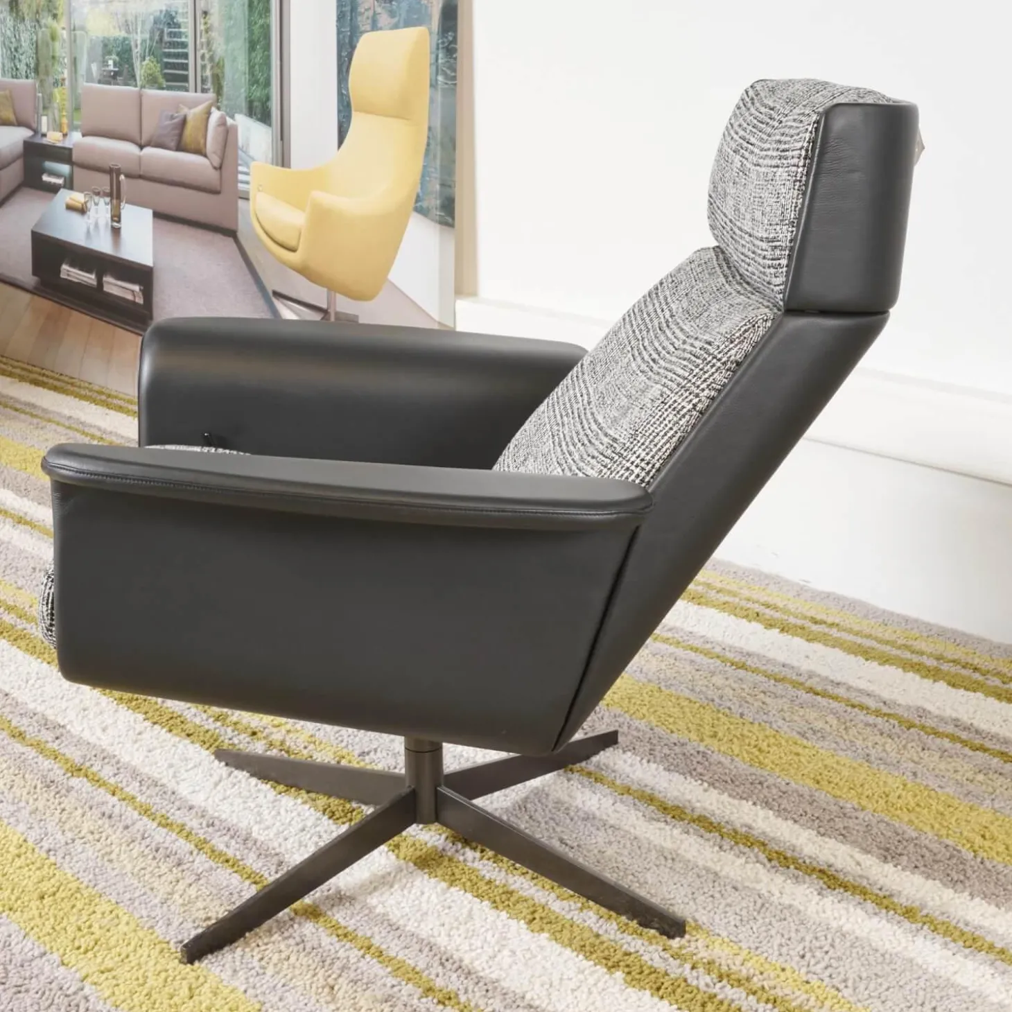 Relaxsessel Legend Leder Normandie Schwarz Stoff Scott 191 Grau