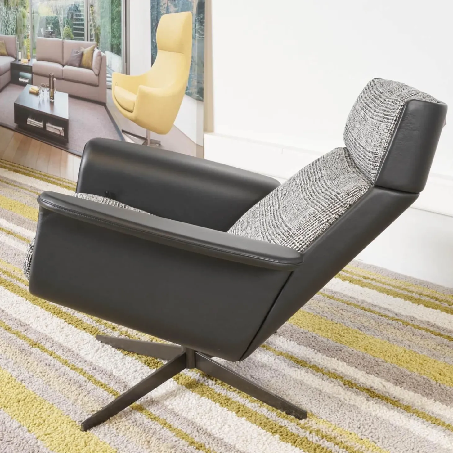 Relaxsessel Legend Leder Normandie Schwarz Stoff Scott 191 Grau