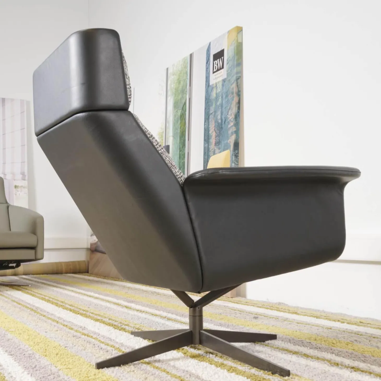 Relaxsessel Legend Leder Normandie Schwarz Stoff Scott 191 Grau