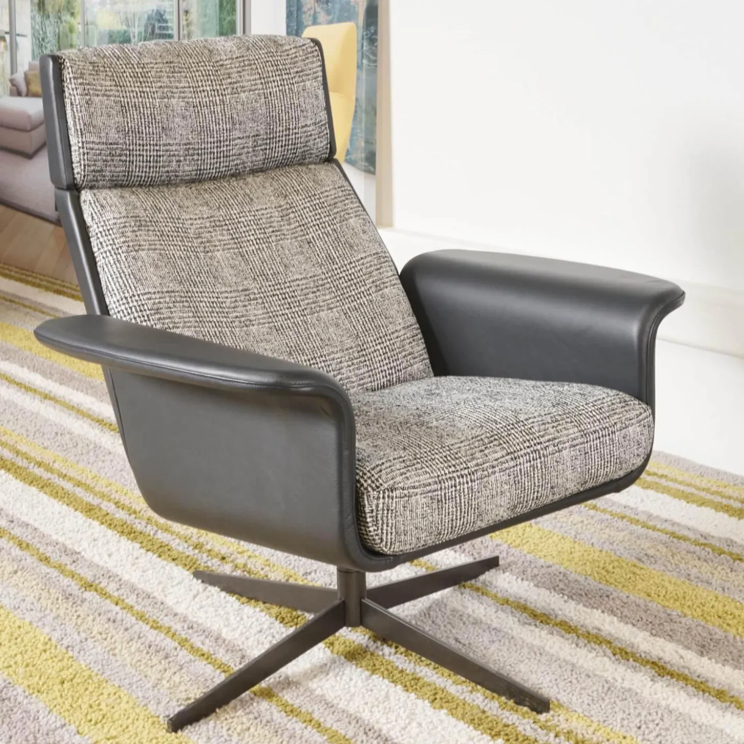 Relaxsessel Legend Leder Normandie Schwarz Stoff Scott 191 Grau