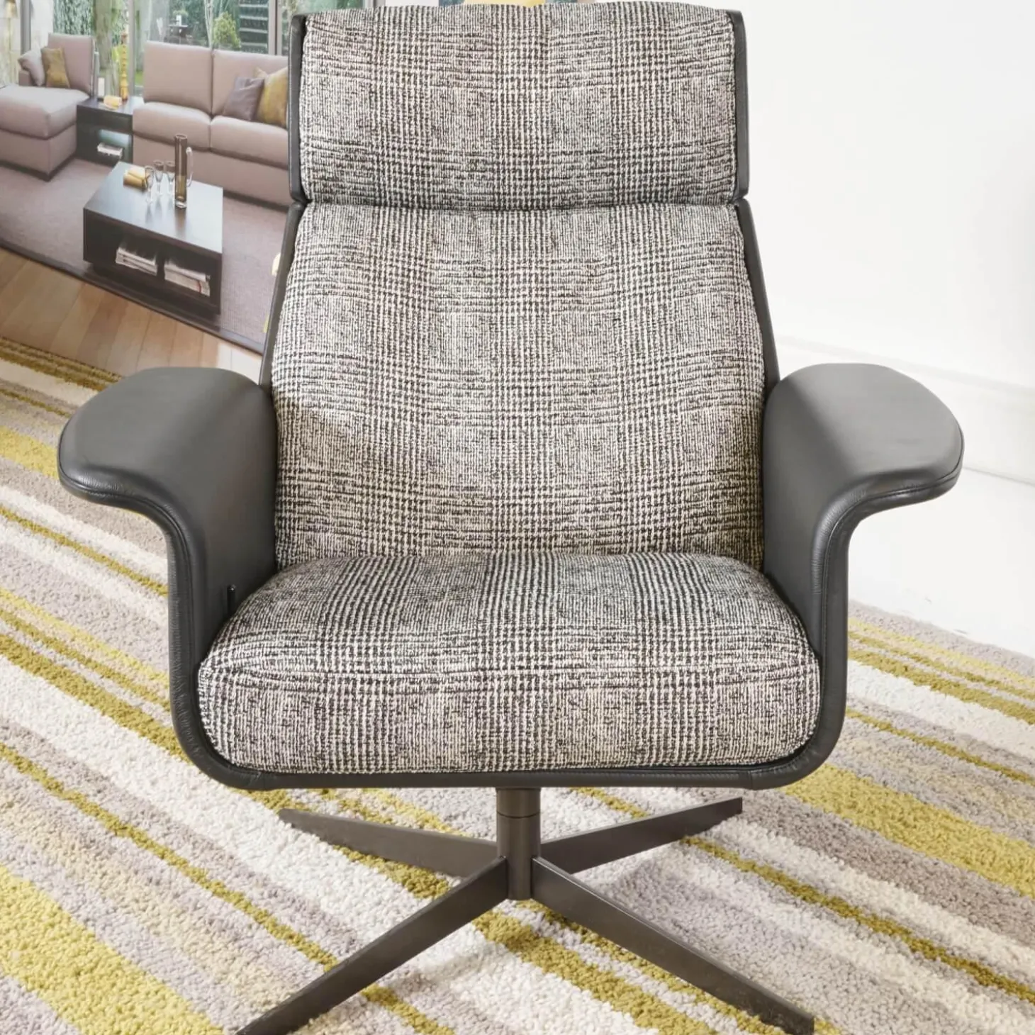 Relaxsessel Legend Leder Normandie Schwarz Stoff Scott 191 Grau