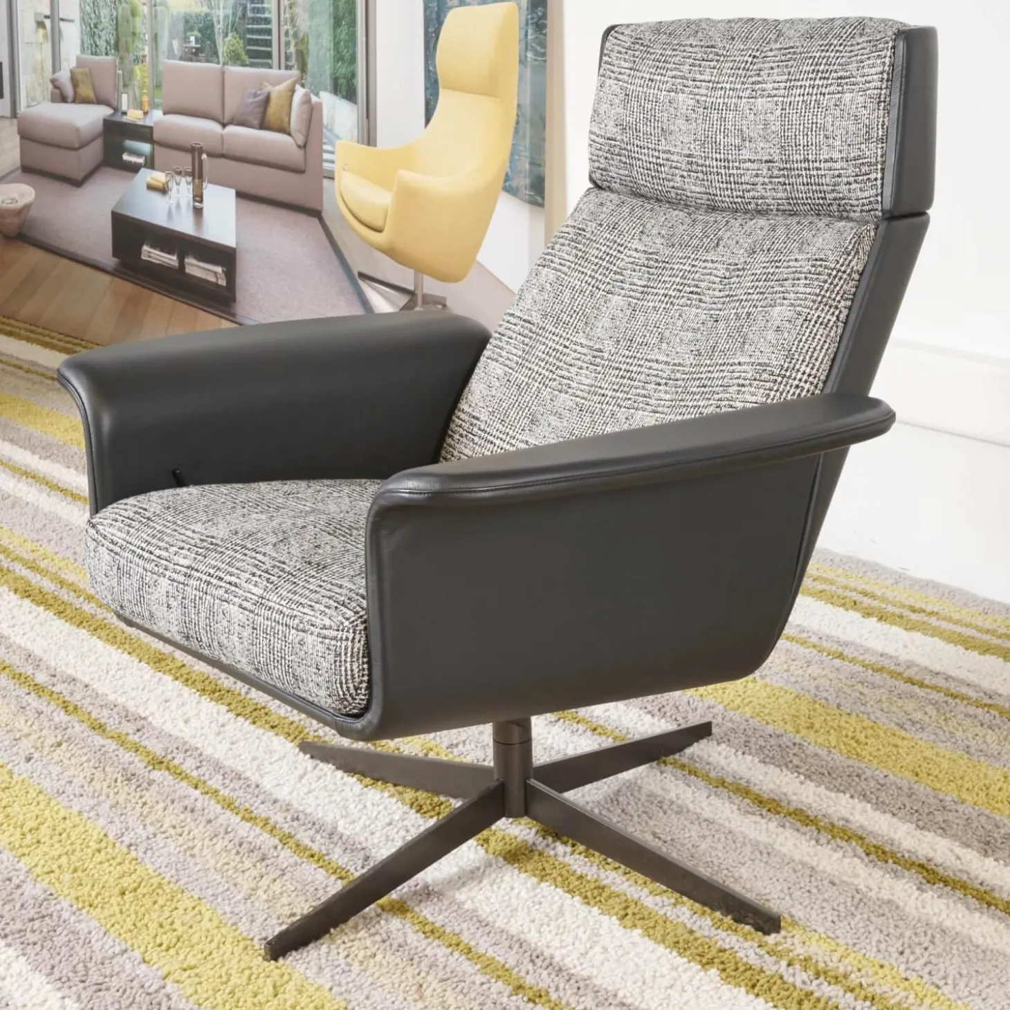 Relaxsessel Legend Leder Normandie Schwarz Stoff Scott 191 Grau
