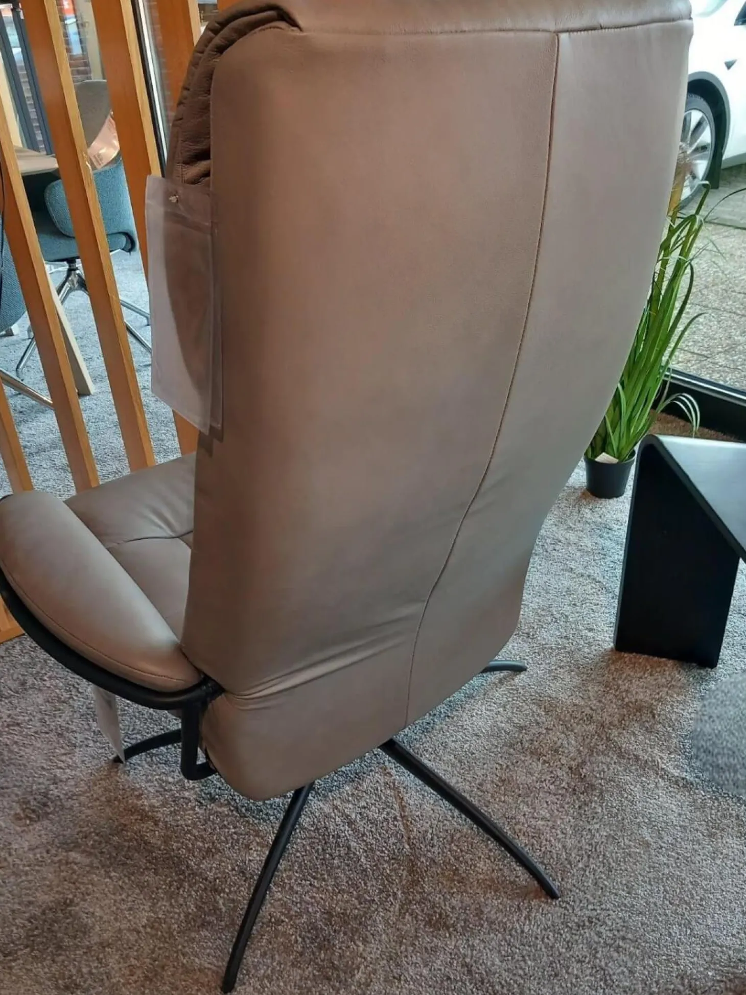 Relaxsessel London High Back Leder Paloma Silver Grey Grau Gestell Star Matt Schwarz Mit Hocker