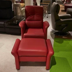 Relaxsessel mit Hocker 6001 Leder 24 Longlife Carrara Kirsche Gestell Buche Kopfteil Verstellbar