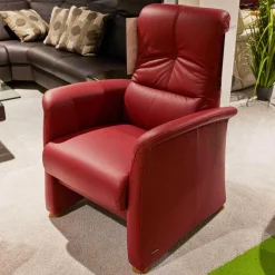 Relaxsessel mit Hocker 6001 Leder 24 Longlife Carrara Kirsche Gestell Buche Kopfteil Verstellbar