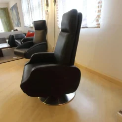 Relaxsessel Nido Situp Bezug Leder Atlas 150 Schwarz Drehteller Edelstahl Mit Aufstehhilfe