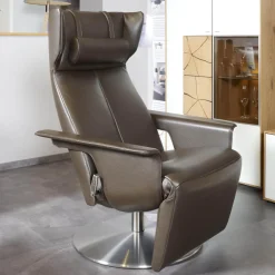 Relaxsessel Orea Leder Braun Gestell Silber