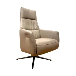 Relaxsessel Positano Medium Semianilinleder Lava Grau Kreuzfuß Schwarz Bedienelement Edelstahl