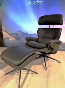 Relaxsessel Rome Leder Paloma Black Gestell Metall Schwarz Matt Mit Verstellbarer Kopfstütze Inklusive Hocker