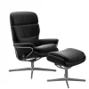 Relaxsessel Rome M Leder Paloma Black Schwarz Base Cross Chrom Glänzend Mit Verstellbarer Kopfstütze Inklusive Hocker