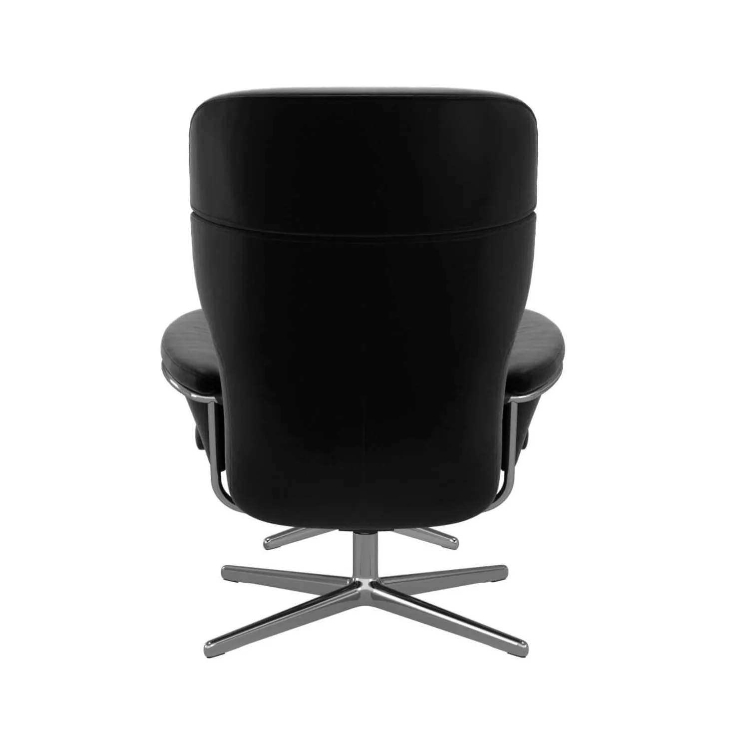 Relaxsessel Rome M Leder Paloma Black Schwarz Base Cross Chrom Glänzend Mit Verstellbarer Kopfstütze Inklusive Hocker