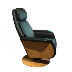 Relaxsessel Sam Wood Disc Leder Paloma Shadow Blue Eiche Natur Gestell mit Verstellfunktion