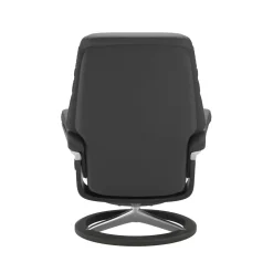 Relaxsessel Sunrise M Leder Batic Grey Grau Base Signature Poliertes Metall Holz Grau Gebeizt Mit Hocker