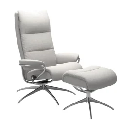Relaxsessel Tokyo M Stoff Jasmin Light Gray Grau Base Star Aluminium Poliert Mit Hoher RĂŒckenlehne Inklusive Hocker