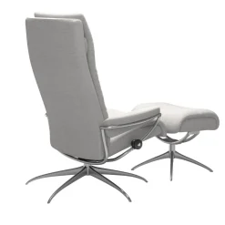 Relaxsessel Tokyo M Stoff Jasmin Light Gray Grau Base Star Aluminium Poliert Mit Hoher Rückenlehne Inklusive Hocker