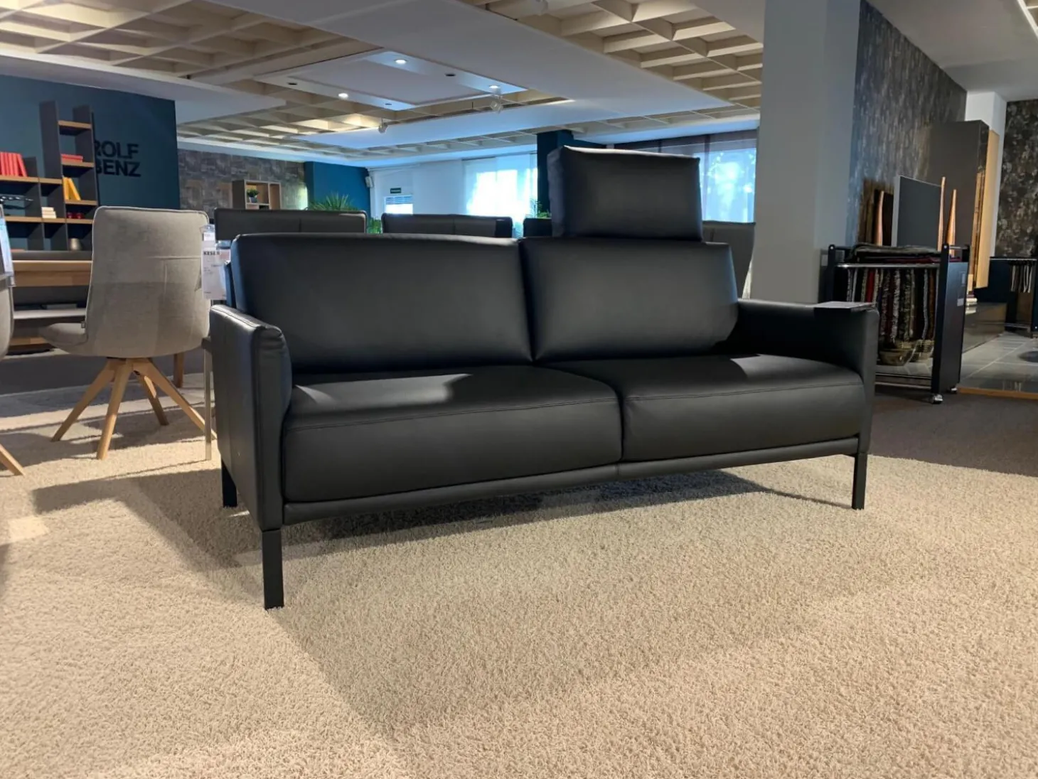 Rolf Benz Sofa Cara Leder 38.110 Schwarz Spange Stahl Schwarz