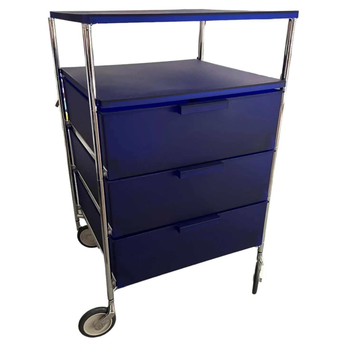 Rollcontainer Mobil L2 Blau Gestell Stahlrohr Verchromt