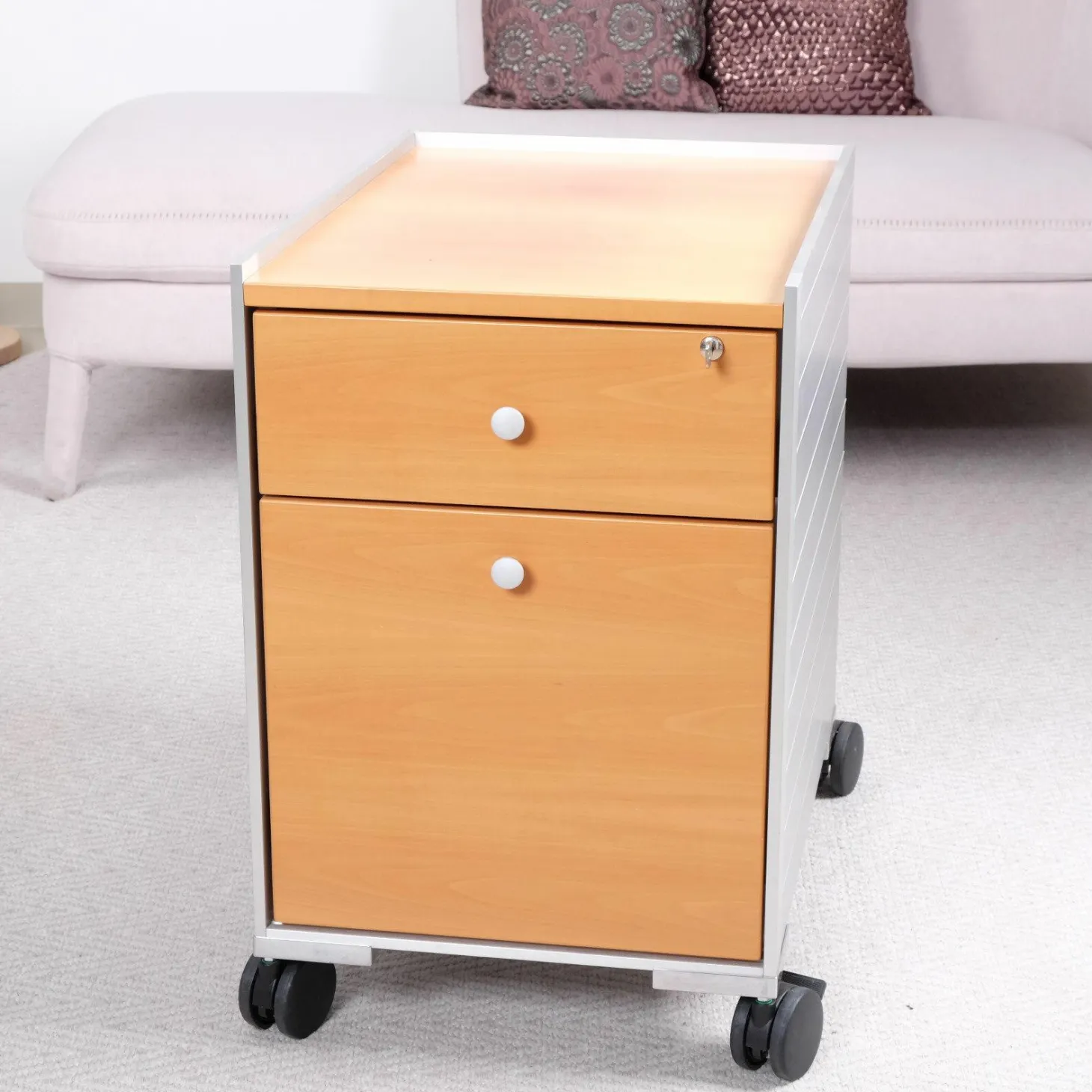 Rollcontainer Spatio Aluminium Natur Abdeckplatte Und Front Furnier Eiche Hell