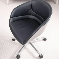 Schalensessel Kyo Leder Congress 251 Schwarz Außenschale Greige Matt