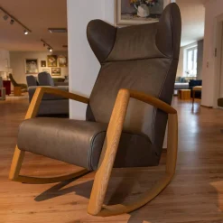 Schaukelsessel Dondolo Mit Hocker Leder Pisa 1224 Grigio Eiche Natur Geölt