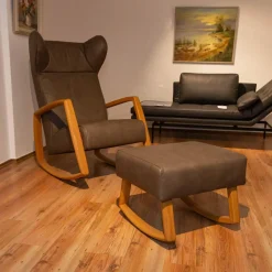 Schaukelsessel Dondolo Mit Hocker Leder Pisa 1224 Grigio Eiche Natur Geölt