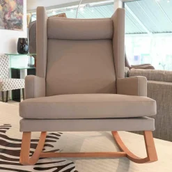 Schaukelsessel Tribeca Kavallerietuch Grau Braun mit Nackenkissen