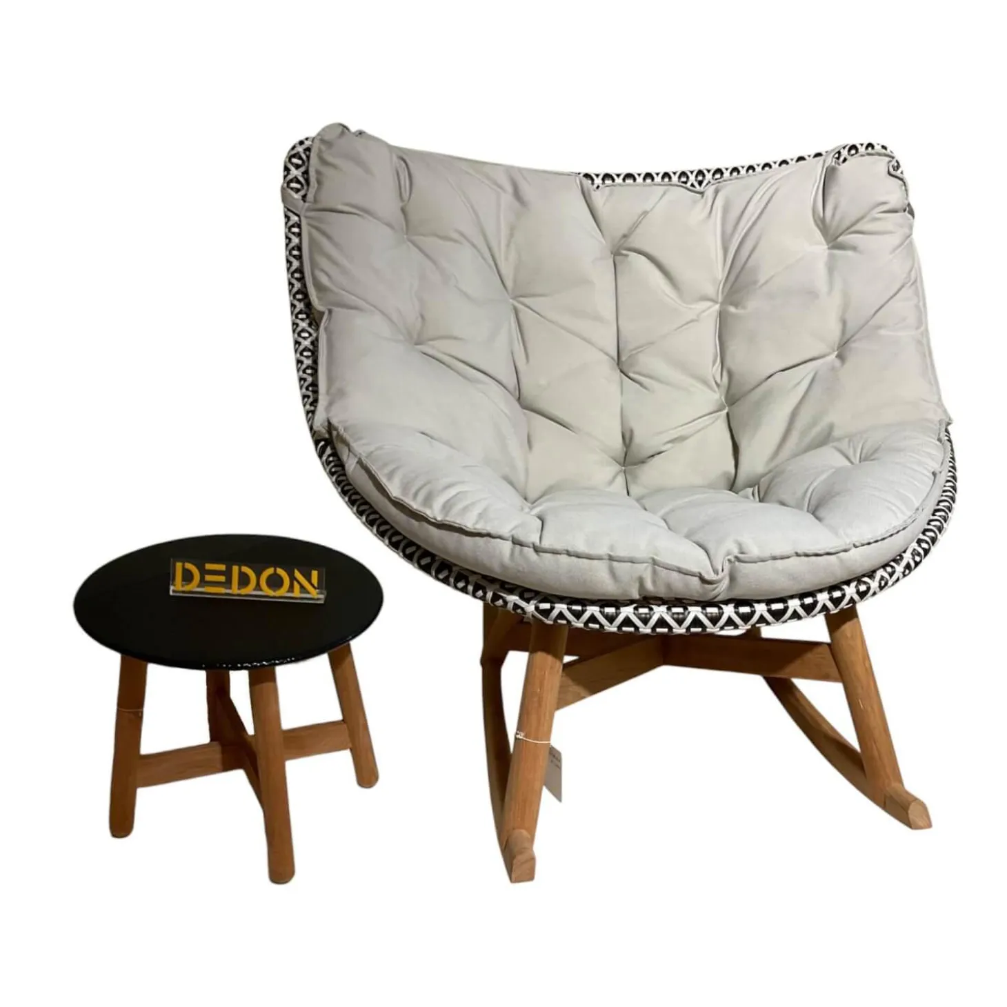 Schaukelstuhl Mbrace Stoff A 264 Cool Sage Grau Gestell Aluminium Füße Massivholz Teak Inklusive Beistelltisch