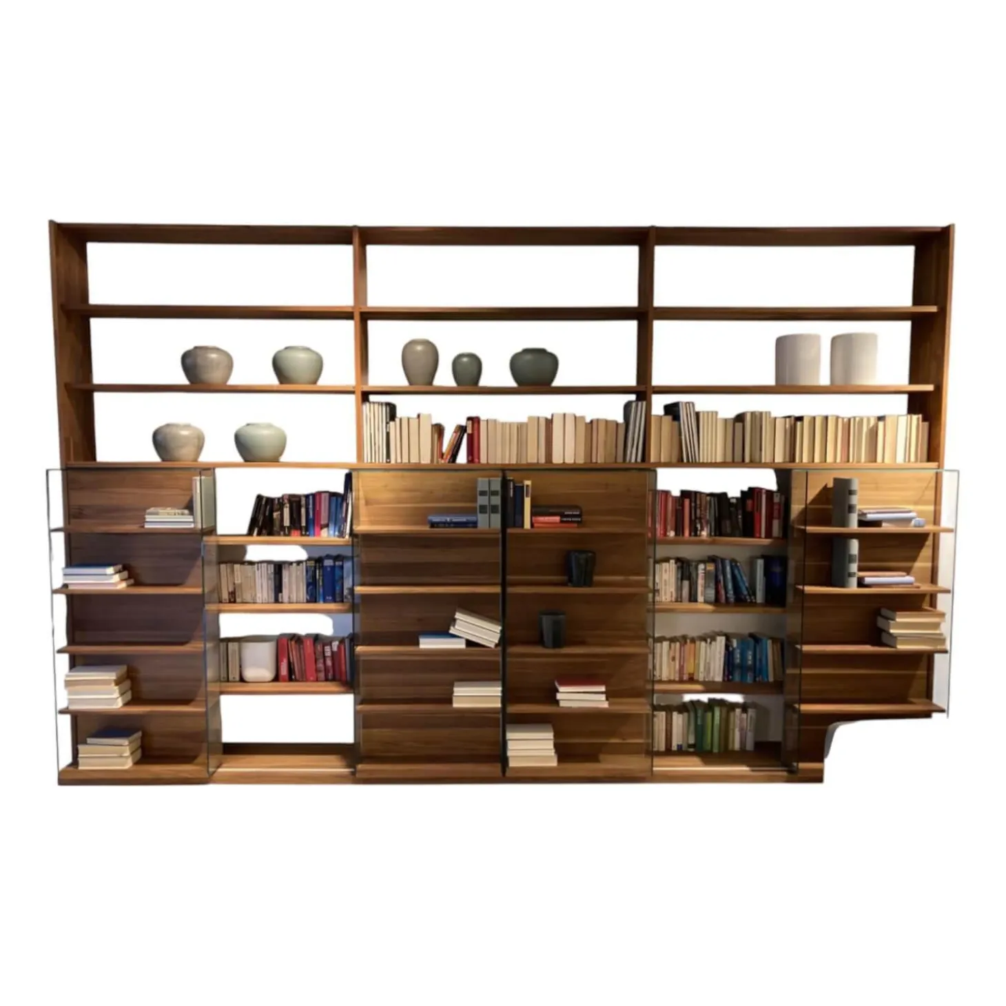 Schieberegal Cubus Holz Naturöl Schiebetür Klarglas