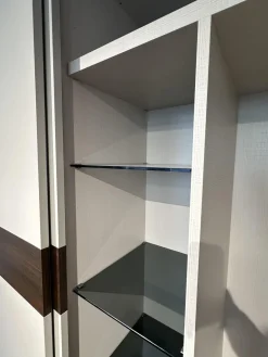 Schiebetürenschrank Athena Logica Lack 127 Hot Grau Griff Lack Absetzungen Melamin Holz MT RT Thermoeiche Innen Stoffoptik Perlmutt