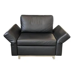 Schlafsessel Nick Leder Namibia Schwarz Füße Chrombügel Armlehnen Klappbar Mit 1 Rückenkissen