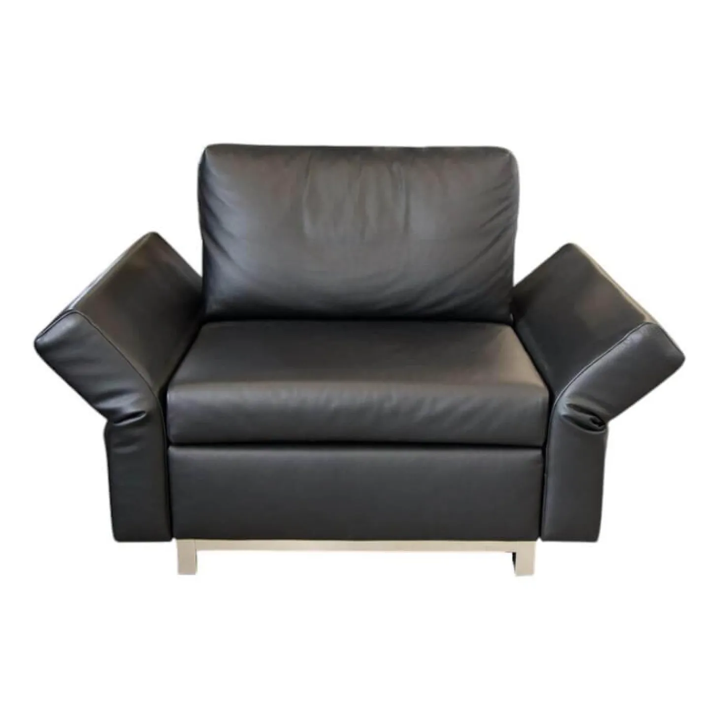 Schlafsessel Nick Leder Namibia Schwarz Füße Chrombügel Armlehnen Klappbar Mit 1 Rückenkissen