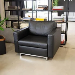 Schlafsessel Nick Leder Namibia Schwarz Füße Chrombügel Armlehnen Klappbar Mit 1 Rückenkissen