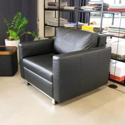 Schlafsessel Nick Leder Namibia Schwarz Füße Chrombügel Armlehnen Klappbar Mit 1 Rückenkissen