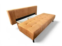 Schlafsofa Liam Stoff Cord Kupfer Braun Rot Füße Metall Schwarz Inklusive Bettkasten Und Kissen