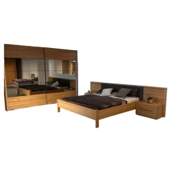 Schlafzimmer Acrea Bett Leder Braun Schwarz Und Strukturbuche Konsolen Mit Schubkästen