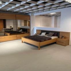 Schlafzimmer Acrea Bett Leder Braun Schwarz Und Strukturbuche Konsolen Mit Schubkästen